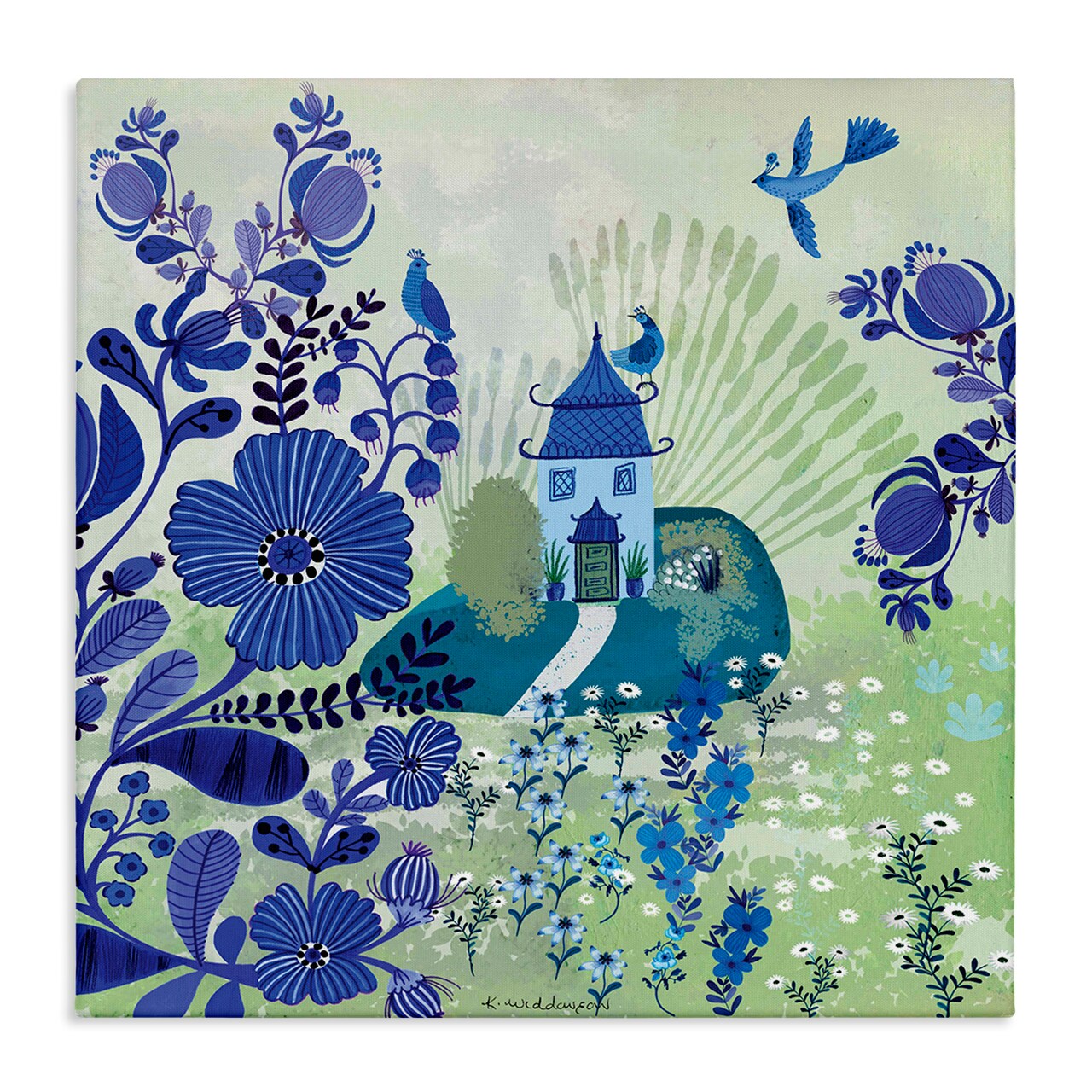 Stupell Industries Whimsical Blue Garden Canvas Design by Kay Widdowson